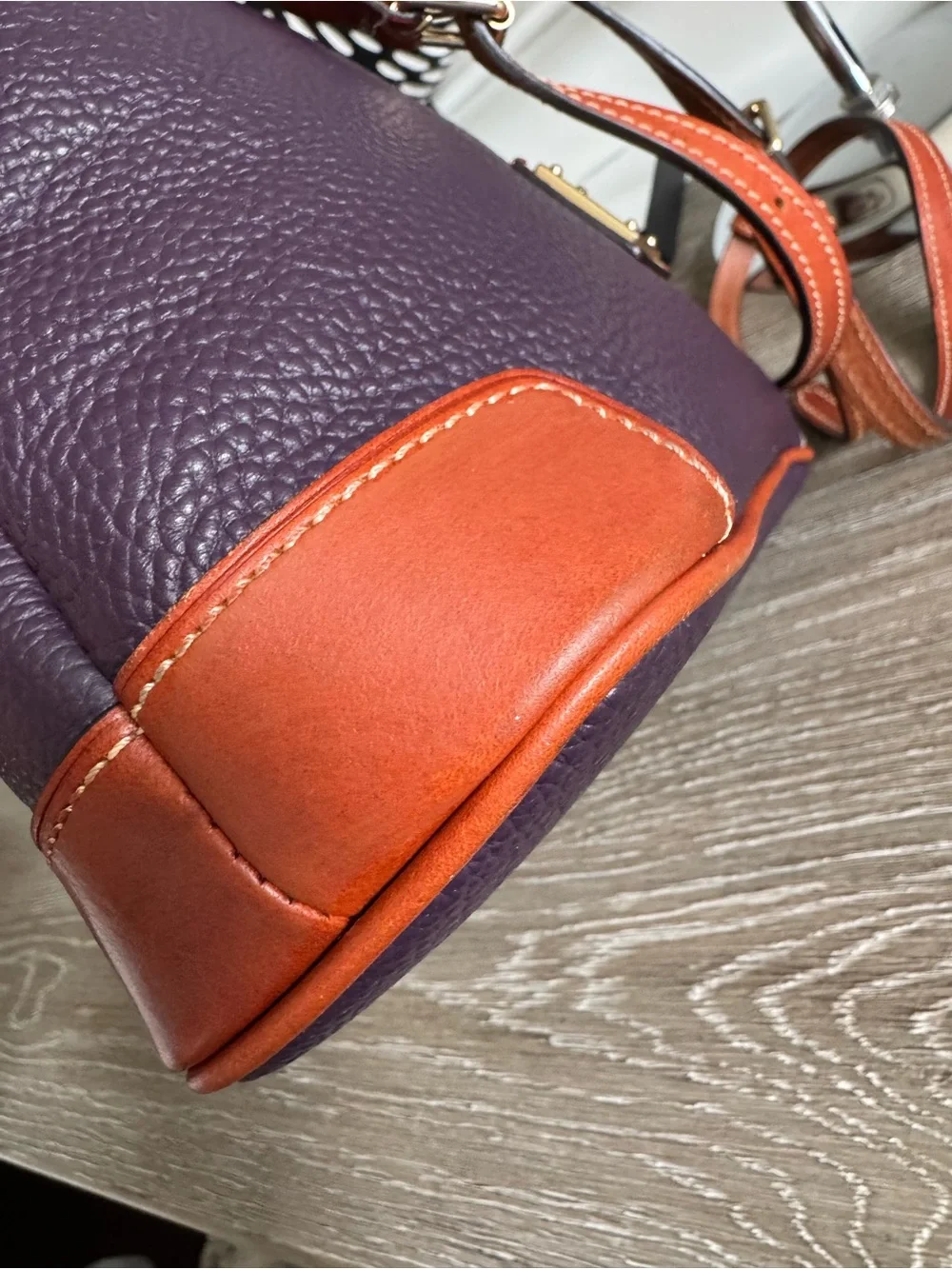 Dooney & Bourke Purple Pebble Leather Crossbody with Tan Trim